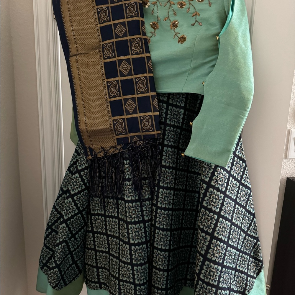 Mint Green and Navy Blue Traditional Dress